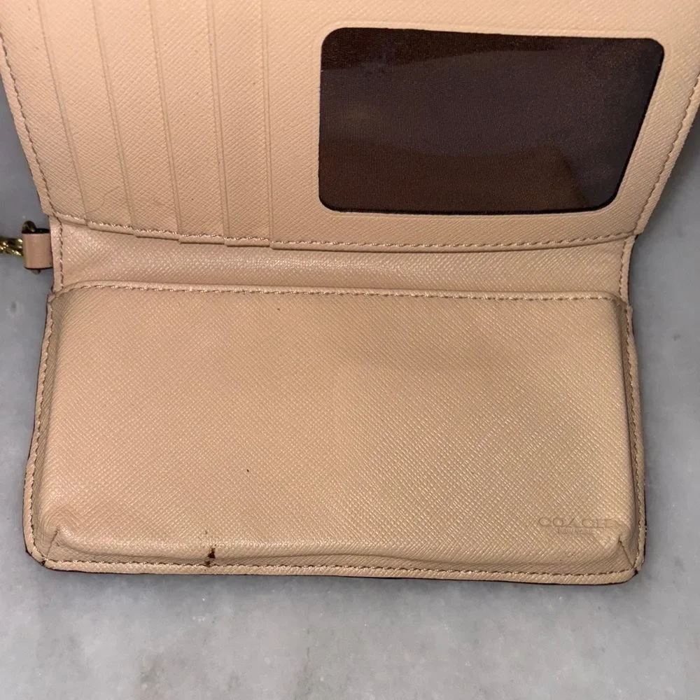 Coach Wallet Signature Logo Coated Canvas Slim Brown Tan Black Designer